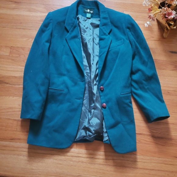 Hunt Club Vintage Womens Green Two Button Merino & Lambs Wool Blazer Sz 10T - Picture 11 of 14